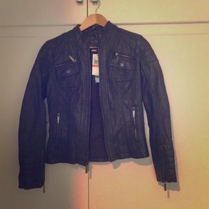 Vintage charcoal leather motor jacket
